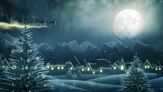 圣诞老人的雪橇送圣诞礼物(晚上)-循环