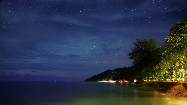 夜晚海滩时间流逝