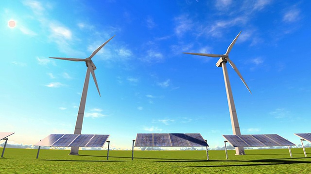 風力渦輪機和太陽能電池板的畫面