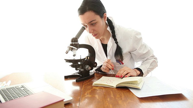 生物学家使用显微镜进行分析
