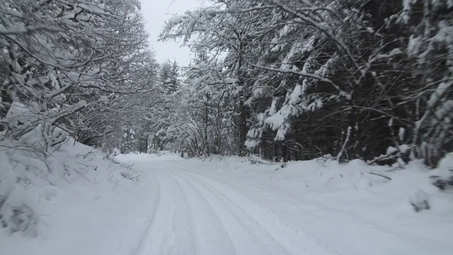 在积雪的单车道上驾驶