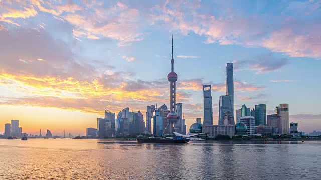 上海日出的現(xiàn)代都市景觀，時(shí)光流逝，4K