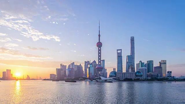 詳情圖-上海日出的現(xiàn)代都市景觀，時光流逝，4K