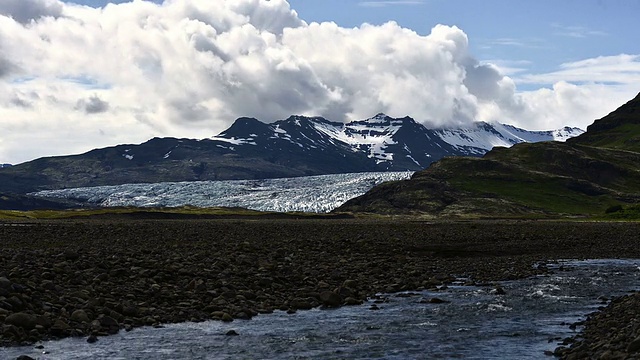 冰岛Jokulsarlon冰川移动云和水的时间