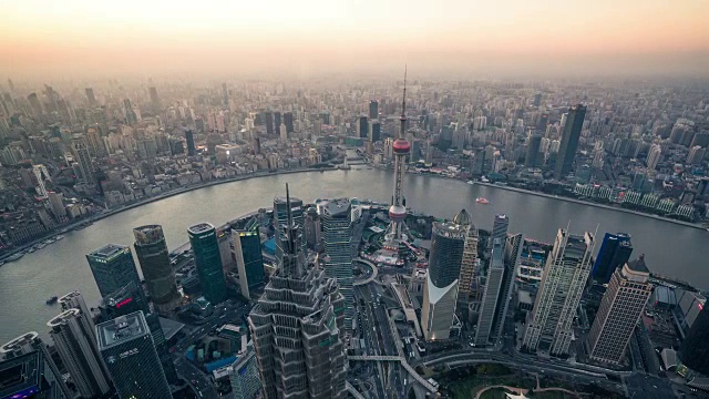 T/L WS TD白天到晚上上海城市景觀鳥瞰圖