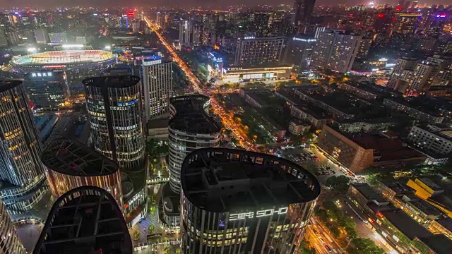 详情图-时间推移-北京CBD三里屯区域和交通，黄昏到夜晚的过渡