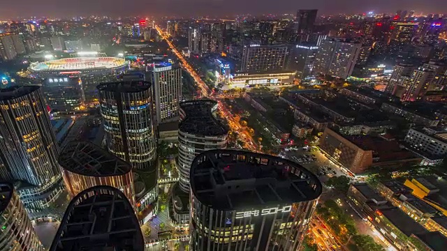 详情图-时间推移-北京CBD三里屯区域和交通，黄昏到夜晚的过渡