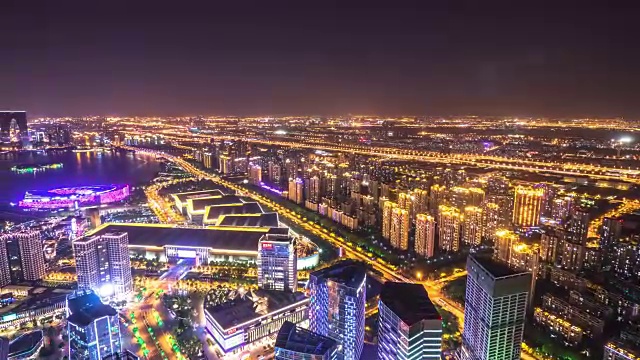 蘇州新城夜景及天際線。間隔拍攝4 k hyperlapse