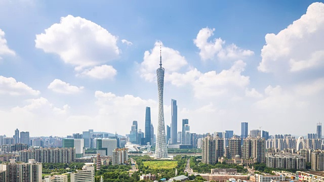 广州的城市景观和天际线。间隔拍摄