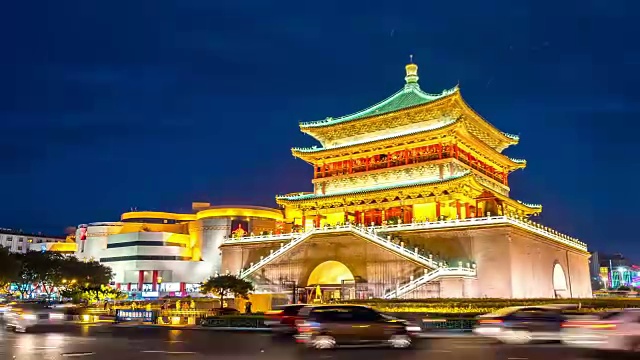 延时:古西安钟楼崇楼中国日落