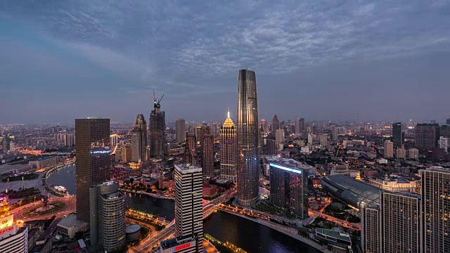 详情图-T/L,WS,HA,ZI鸟瞰图美妙的城市景象，白天到夜晚过渡/天津，中国