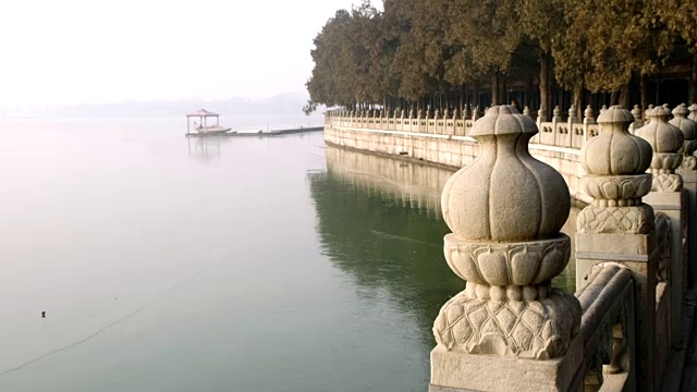 倒影湖图片，冬天的景色，昆明湖，北京，中国