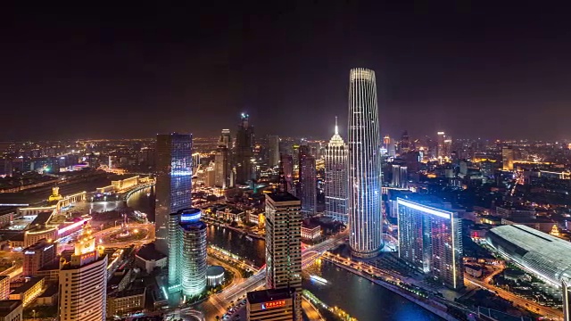 T/L WS HA PAN高角度天津天际线的夜晚