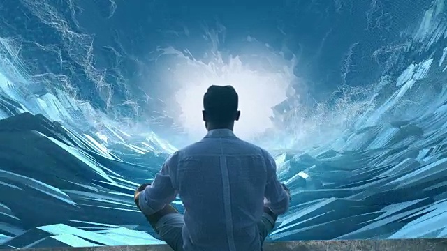 数字隧道里的人。在虚拟现实中冥想