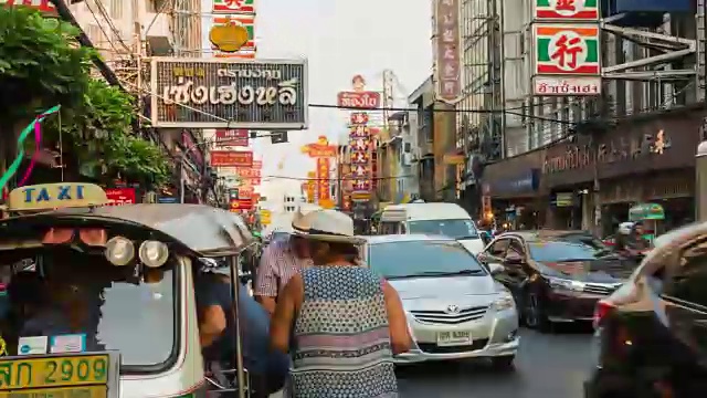 4K剪辑超延时曼谷中国城从晚上到晚上的时间，泰国