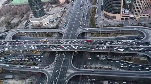 T/L WS HA ZI鸟瞰图北京交通堵塞/北京，中国