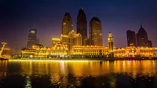 详情图-中国天津金融区附近现代城市景观的时间推移