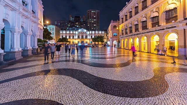 4K时间推移:澳门历史街区的景观，前葡萄牙殖民城市，现在受欢迎的旅游目的地
