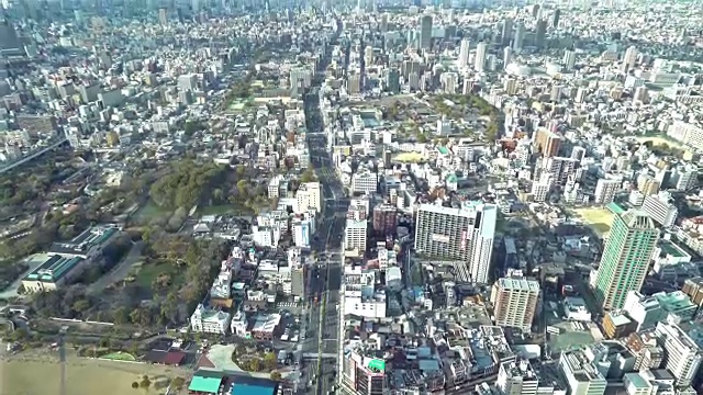 电影倾斜空中大阪的城市景观从天野寺的行动