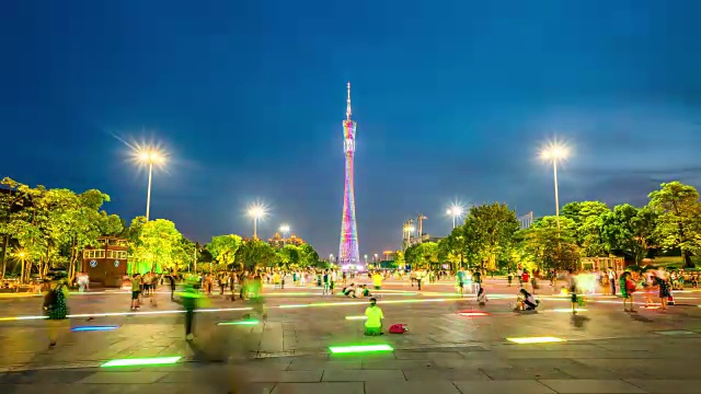 广州塔附近的新城夜景和天际线。间隔拍摄