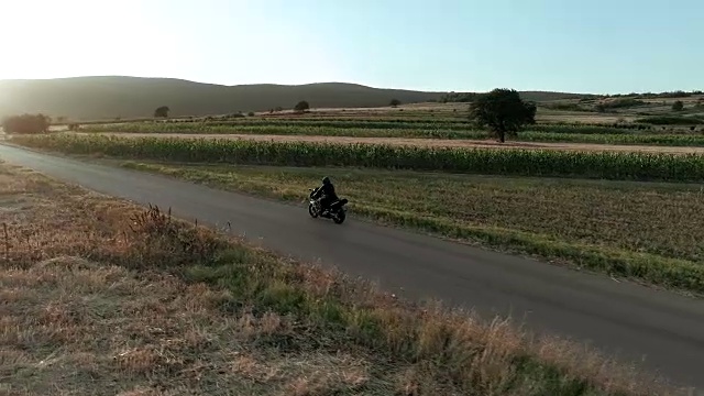 詳情圖-無(wú)人機(jī)視角下的男人在路上騎摩托車