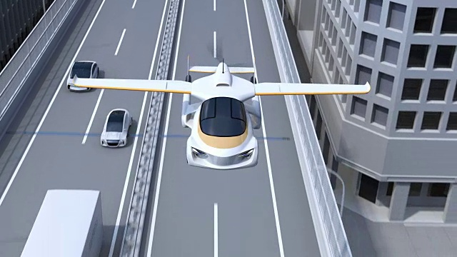 未来飞车在高速公路上飞行