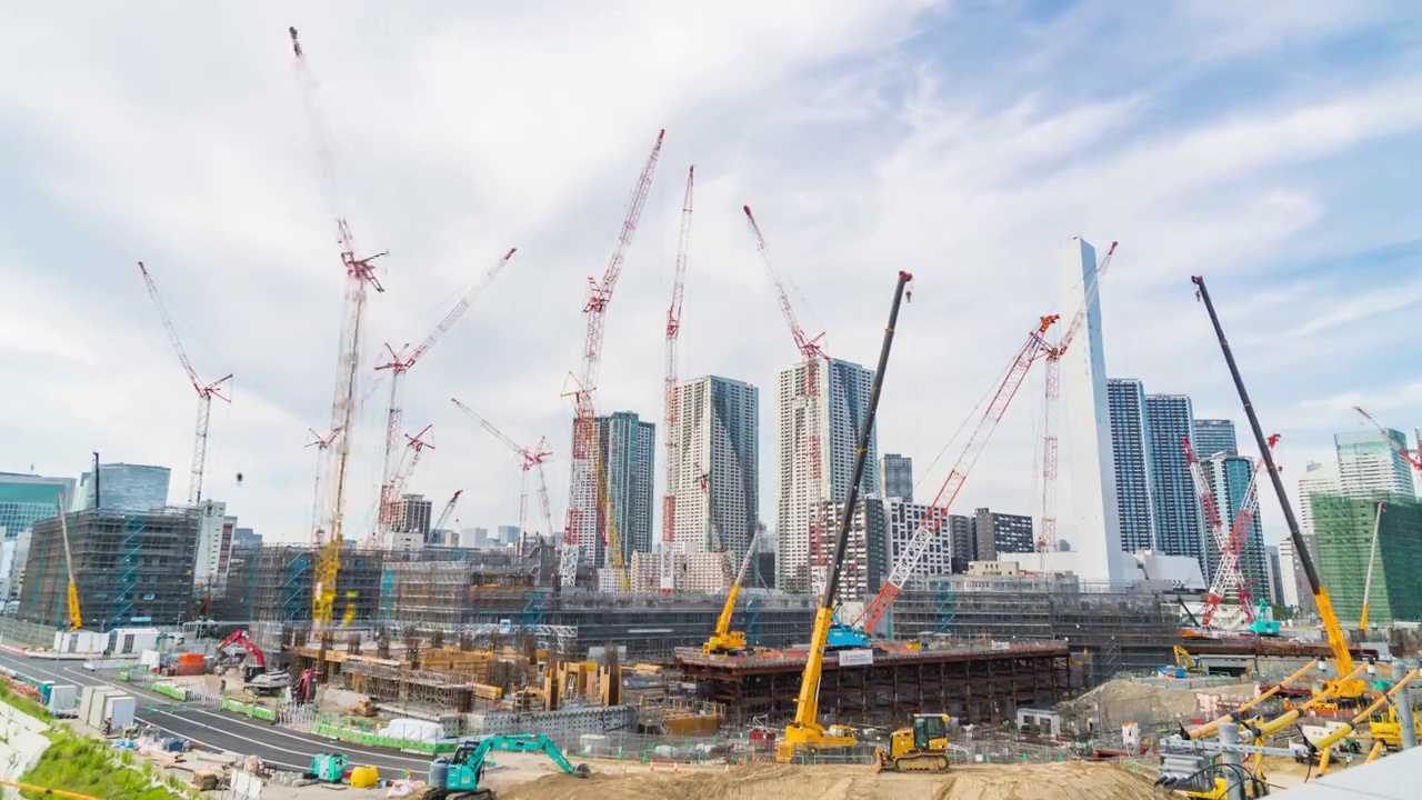 详情图-4K延时:现场施工起重机。