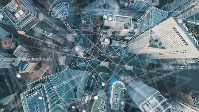 鳥瞰新加坡現(xiàn)代城市及通訊網(wǎng)絡(luò)，智慧城市。物聯(lián)網(wǎng)。信息通信網(wǎng)絡(luò)。傳感器網(wǎng)絡(luò)。智能電網(wǎng)。概念抽象。