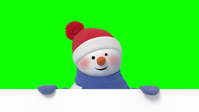 滑稽的雪人在圣诞老人的帽子问候和微笑