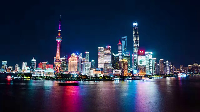 詳情圖-廣角視野的外灘，上海的城市景觀，夜晚的時間流逝