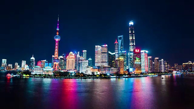 詳情圖-廣角視野的外灘，上海的城市景觀，夜晚的時間流逝