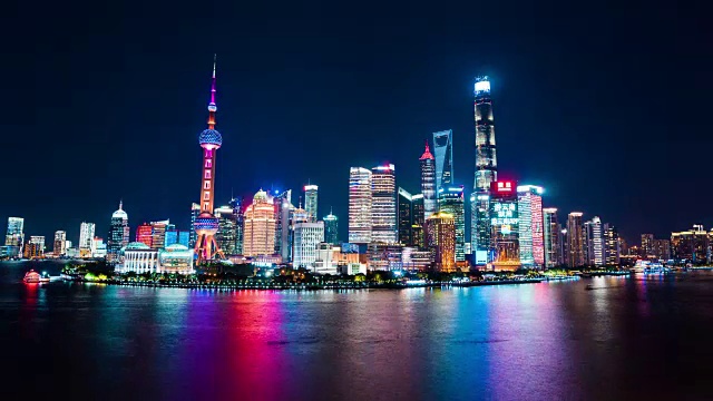 詳情圖-廣角視野的外灘，上海的城市景觀，夜晚的時間流逝