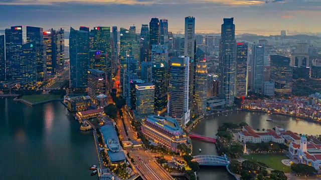 详情图-新加坡城市金融中心商务区建筑的昼夜航拍