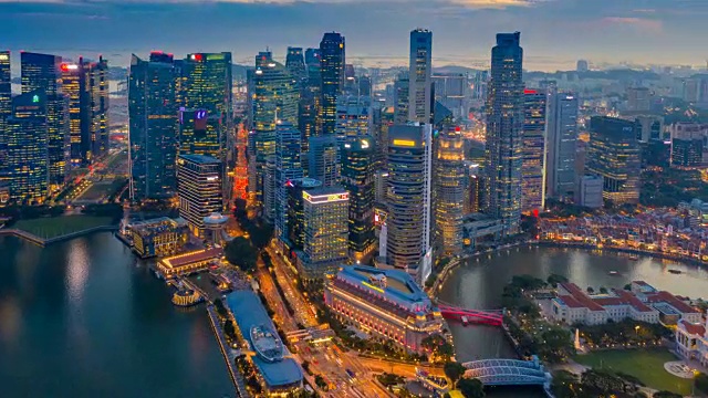 详情图-新加坡城市金融中心商务区建筑的昼夜航拍