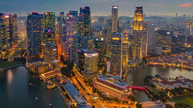 详情图-新加坡城市金融中心商务区建筑的昼夜航拍
