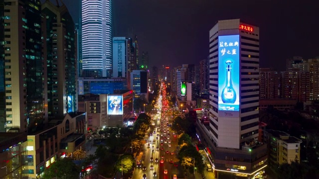 夜光深圳交通街道航拍全景，时间跨度为4k中国