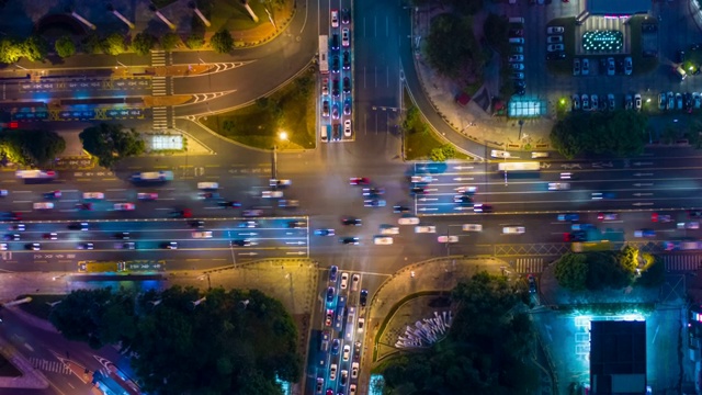 夜光照亮深圳交通十字路口航拍时间4k中国