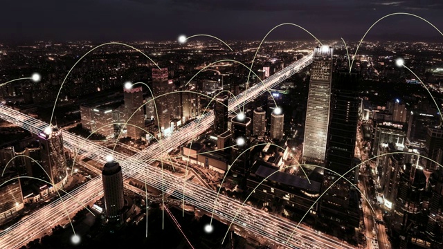 T/L WS View of City Network of Beijing Skyline，从白天到夜晚