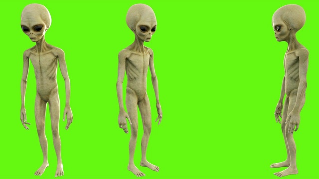 外星人按下按钮。绿色屏幕上的可循环动画。4 k。