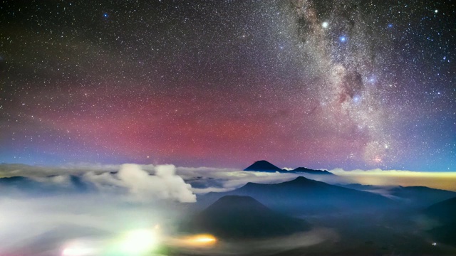 詳情圖-銀河系在印度尼西亞東爪哇Bromo火山上空的4K時間間隔