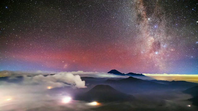 詳情圖-銀河系在印度尼西亞東爪哇Bromo火山上空的4K時間間隔