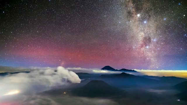 詳情圖-銀河系在印度尼西亞東爪哇Bromo火山上空的4K時間間隔