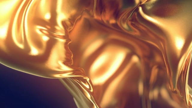 流动的金色布料抽象背景动画。3 d渲染。
