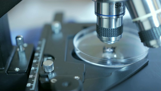 实验室里的科学家通过分析土壤来收集DNA。在实验室进行科学研究的高级男性研究员。分析，dna，生物，微生物学，增强现实