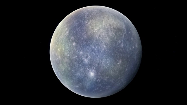 现实中的水星在深太空中旋转。无缝循环数字背景。