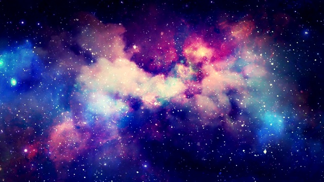 在深空中穿越恒星星云和宇宙尘埃，宇宙气体团和星座。这段视频由美国宇航局提供