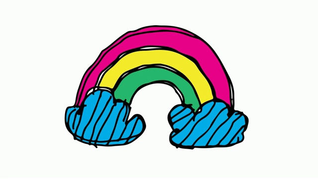 孩子们画白色背景与彩虹的主题