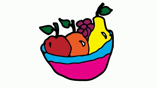 孩子们画白色背景与水果的主题