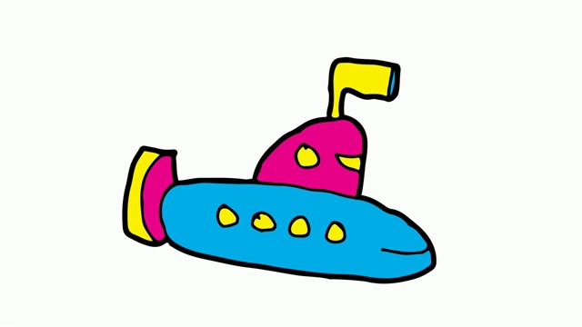 孩子们画的白色背景与主题的潜艇