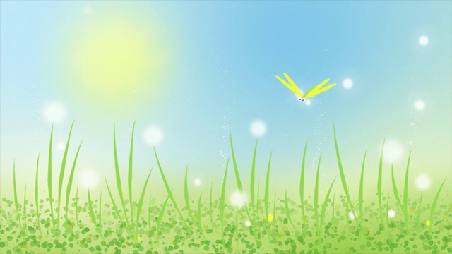 详情图-夏日草地上蜻蜓的卡通动画。